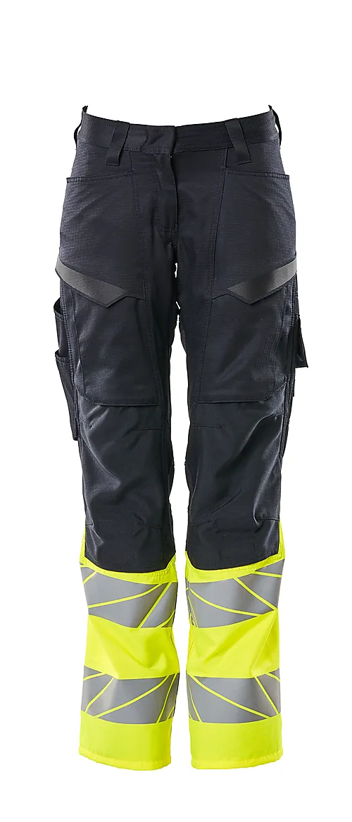 Bukse dame marine/gul 82c40 19678 hi-vis med knelommer stretchpanel
