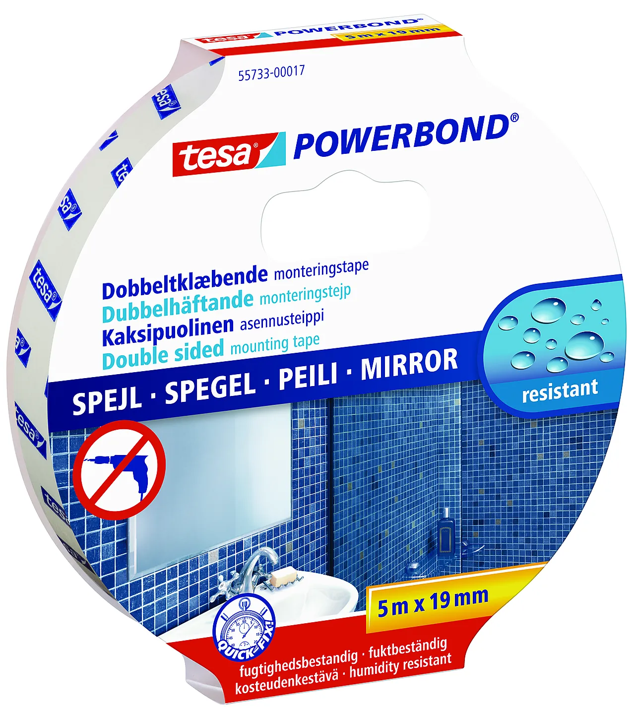 Dobbeltsidig tape hvit 5 m x19 mm