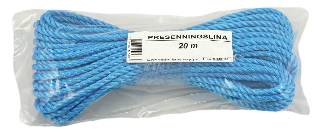 Tau presenningsline 6mm 20m blå polypropylen 3-slått
