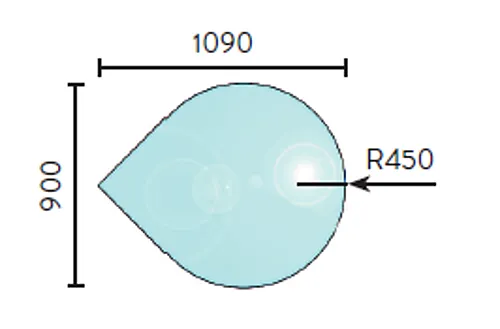 Gulvplate glass 900 x 1090 mm radie på sirkel