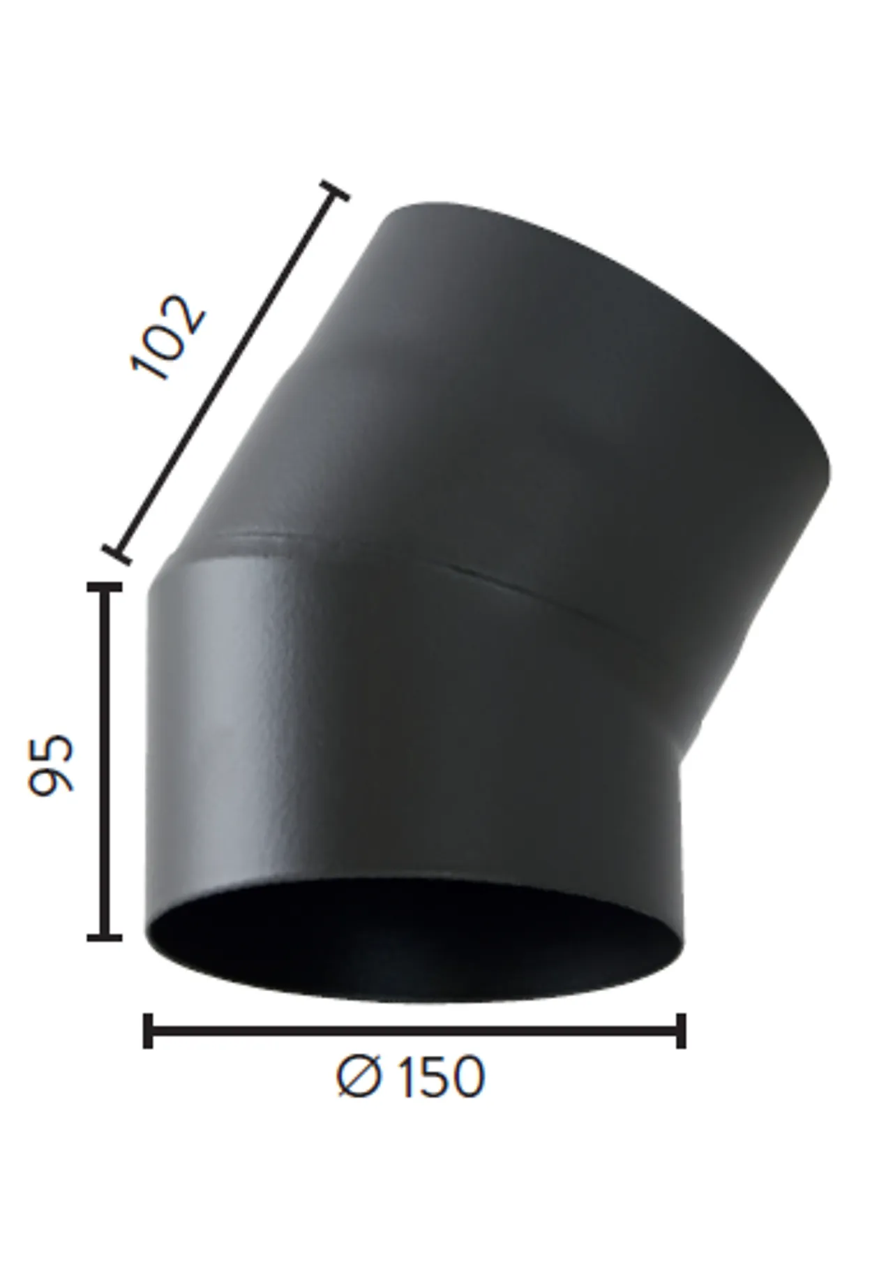 Ovnsr.Ø150 30Gr.K U/L Sort Emalje 2,3 Mm Kort Kne