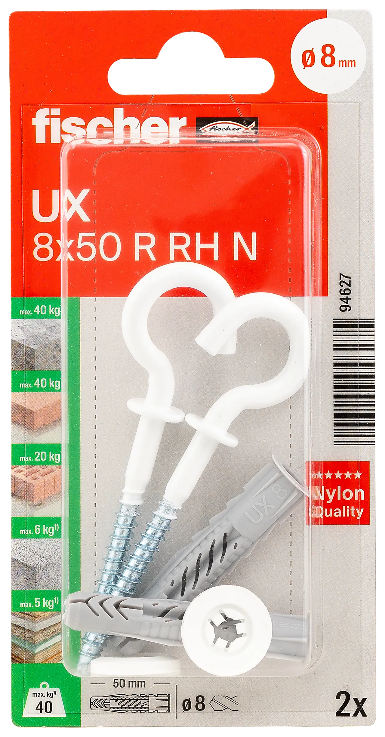 Universalplugg krok UX 8x50 mm R RH N 2 stk null - 50 - 3 - Miniatyr
