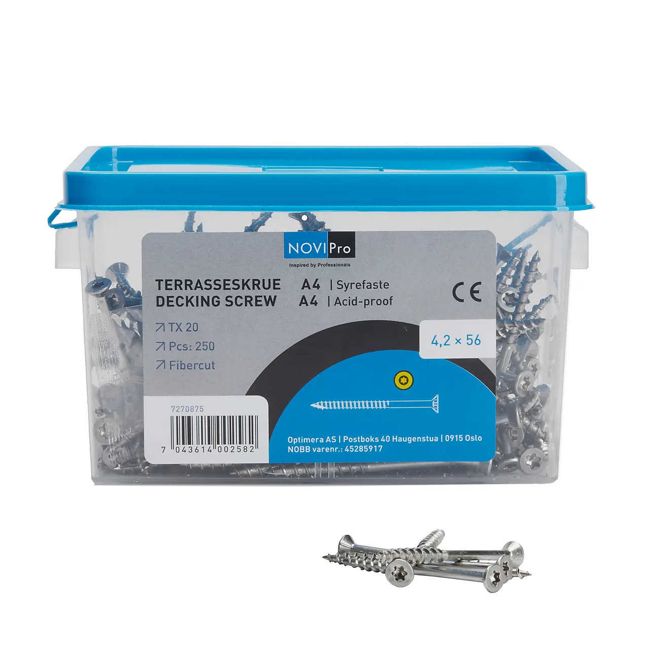 Terrasseskrue syrefast 4,2x56 mm A4 a 250 stk torx 20