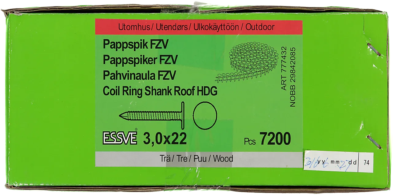 Pappspiker coil 15gr 3x22 fzv -7200 trådbåndet 15 grader varmforsinket