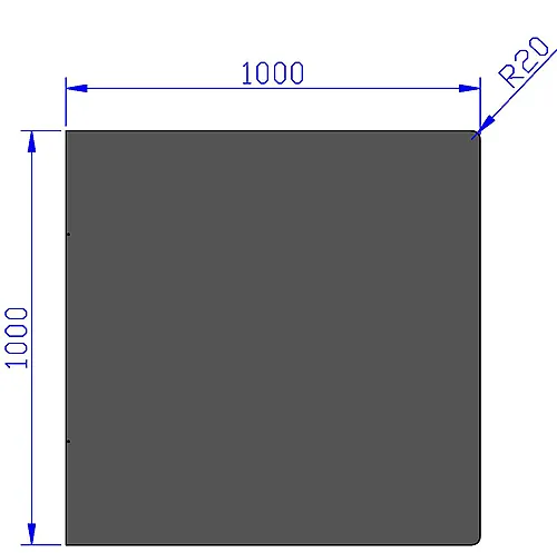 Gulvplate stål sort 1000 x 1000 mm radie på avrundede hjørner