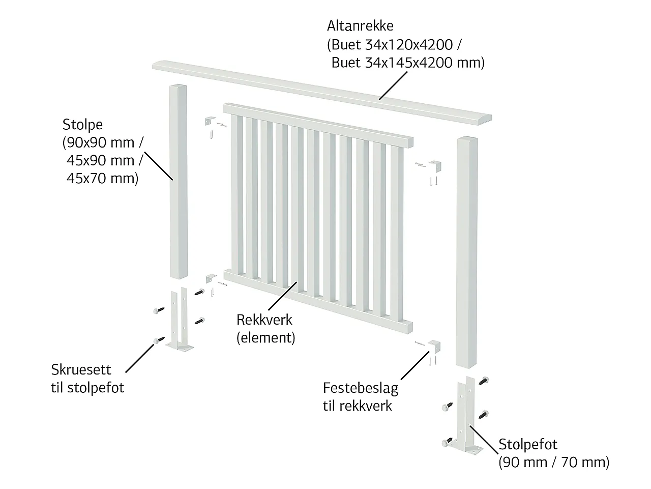 Siri 11 terrasserekkverk hvit med glass null - null - 3 - Miniatyr
