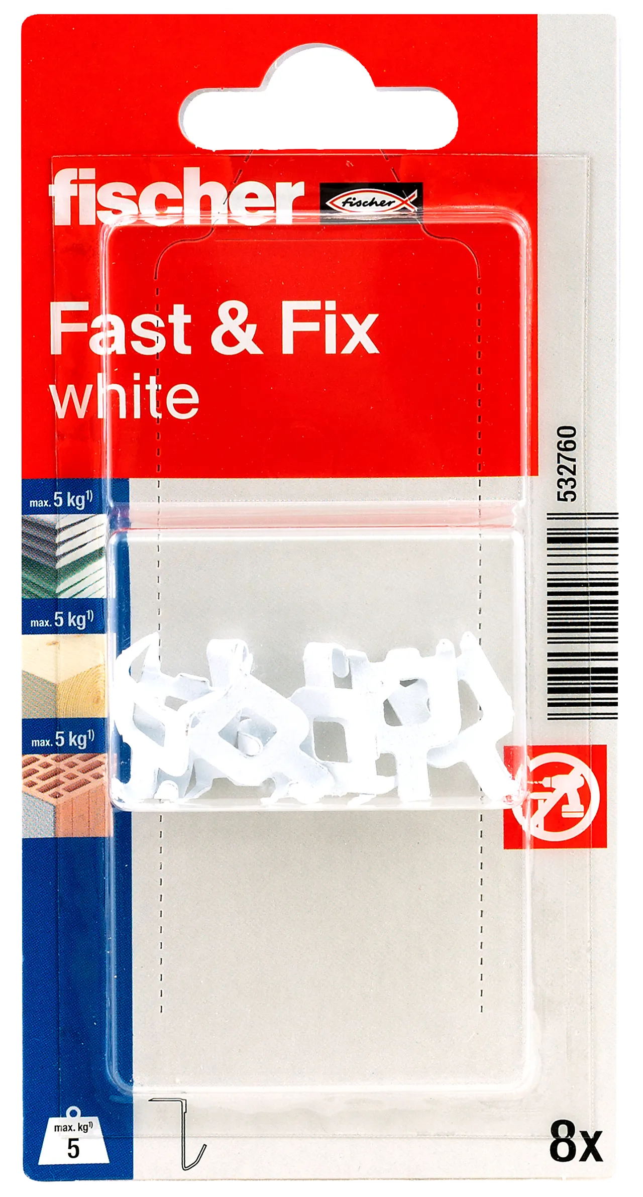 Opphengskrok Fast & Fix hvit blisterkort a 8 stk null - 1 - 2 - Miniatyr