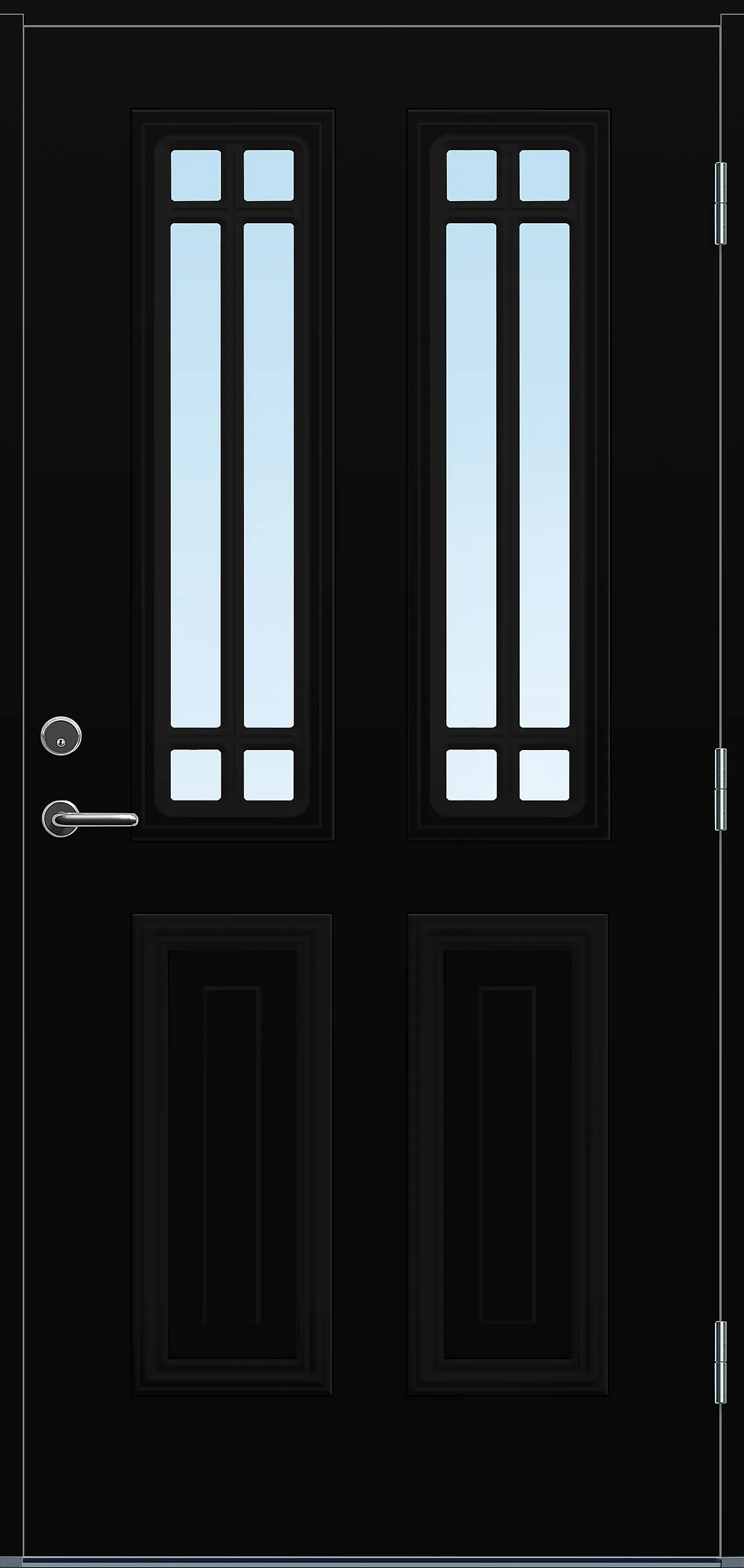 Ytterdør Mandal med glass svart høyre 90x200 cm