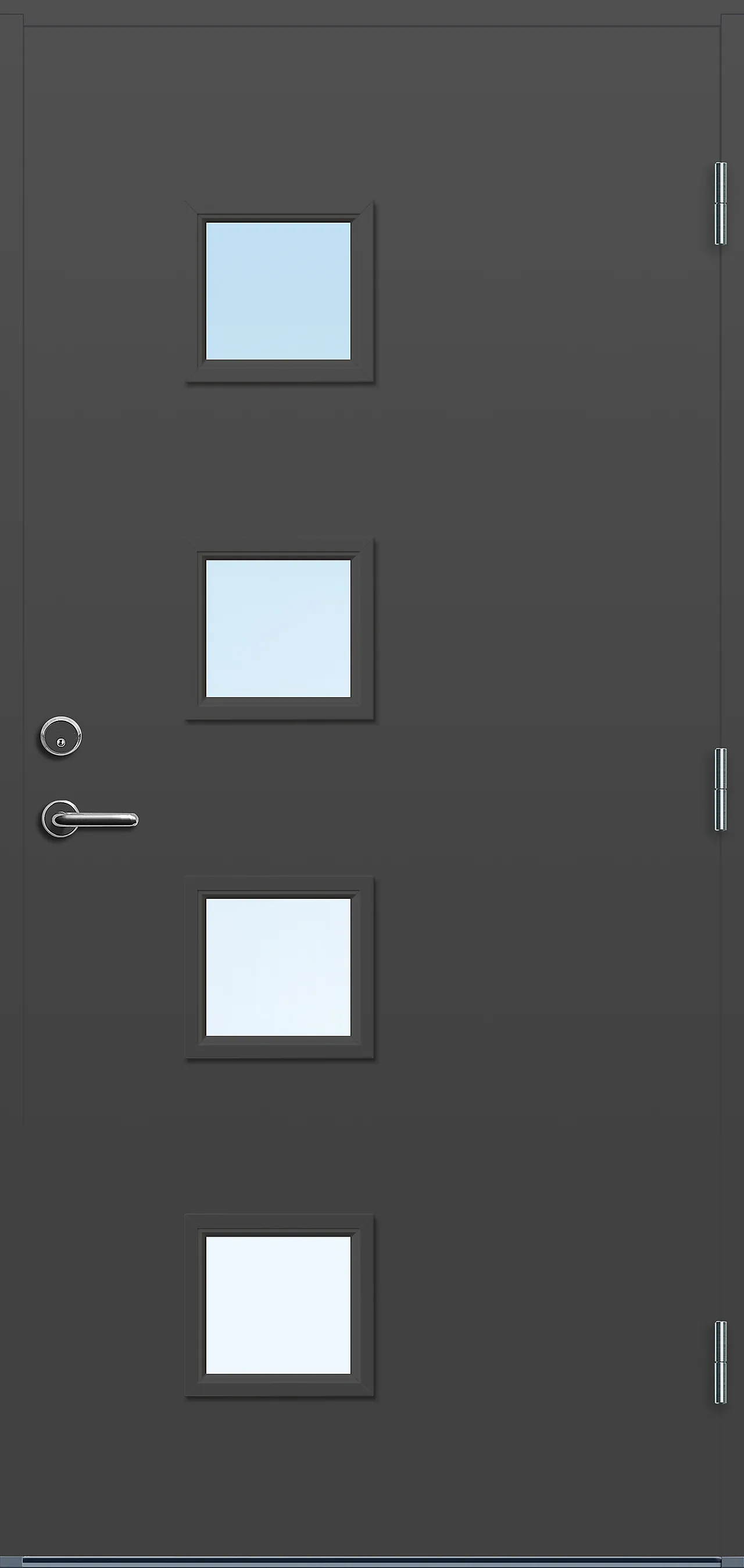 Ytterdør Runde med glass mørk grå høyre 90x200 cm