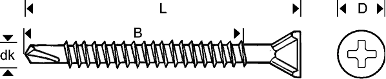 Listeskrue inv bor 3,9x55 fzba-500 borspiss blankforsinket stål Listeskrue inv bor 3,9x55 fzba-500 borspiss blankforsinket stål