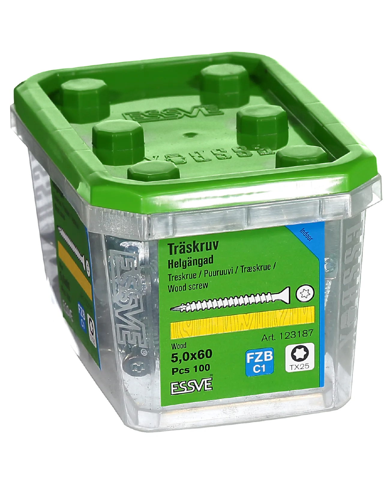 Treskrue inv sh hg 5x60 fzb a-100 senkhode helgjenget blankforsinket