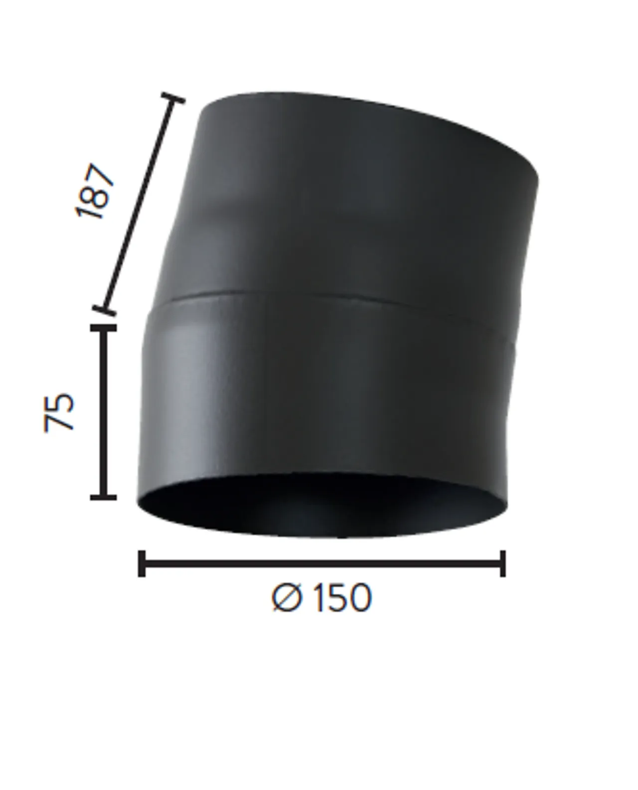 Røykrør ø150 10gr uten luke bp sort metallic lakk 2mm