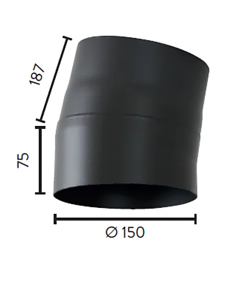 Røykrør ø150 10gr uten luke bp sort metallic lakk 2mm