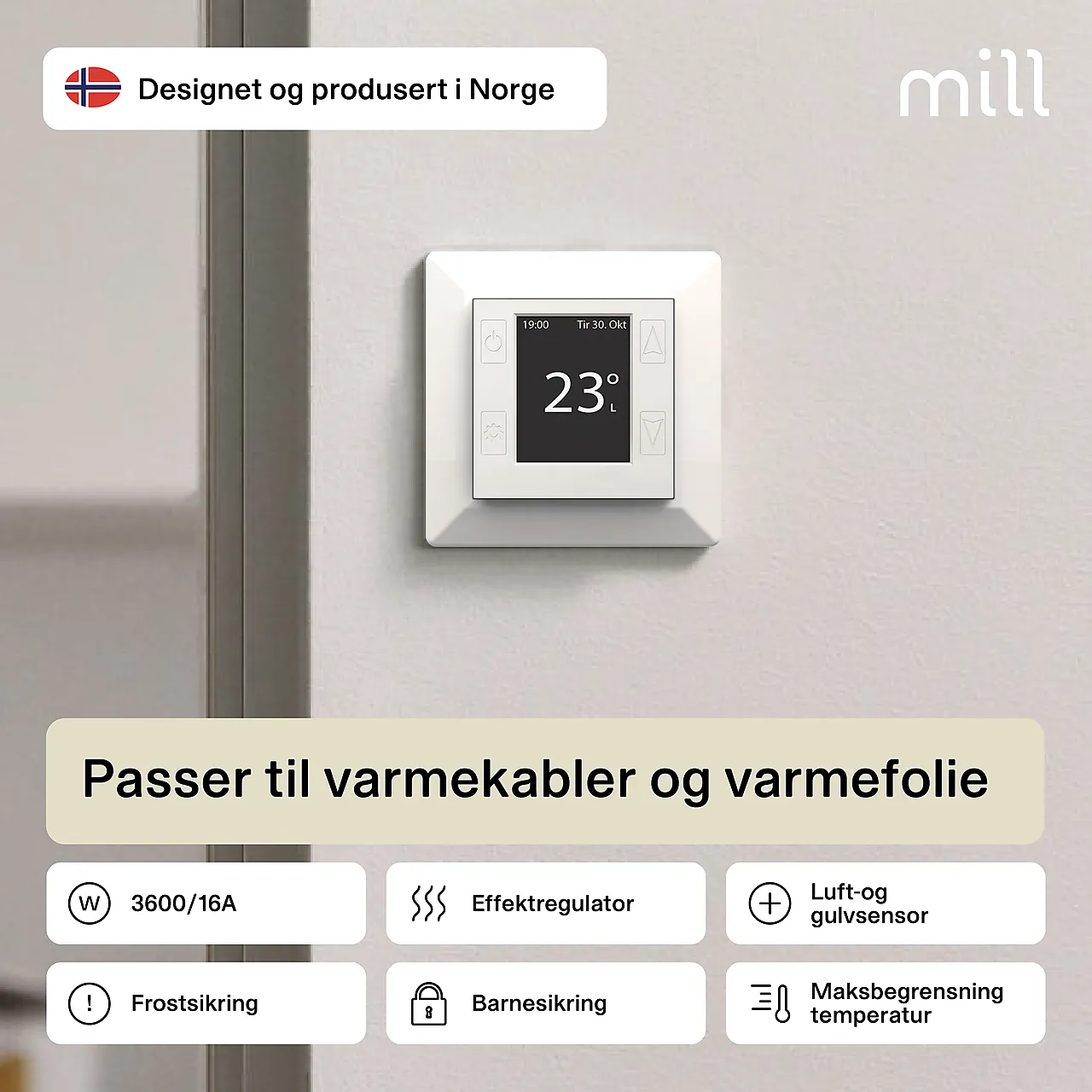 Mill gulvtermostat WiFi polar hvit null - null - 3 - Miniatyr