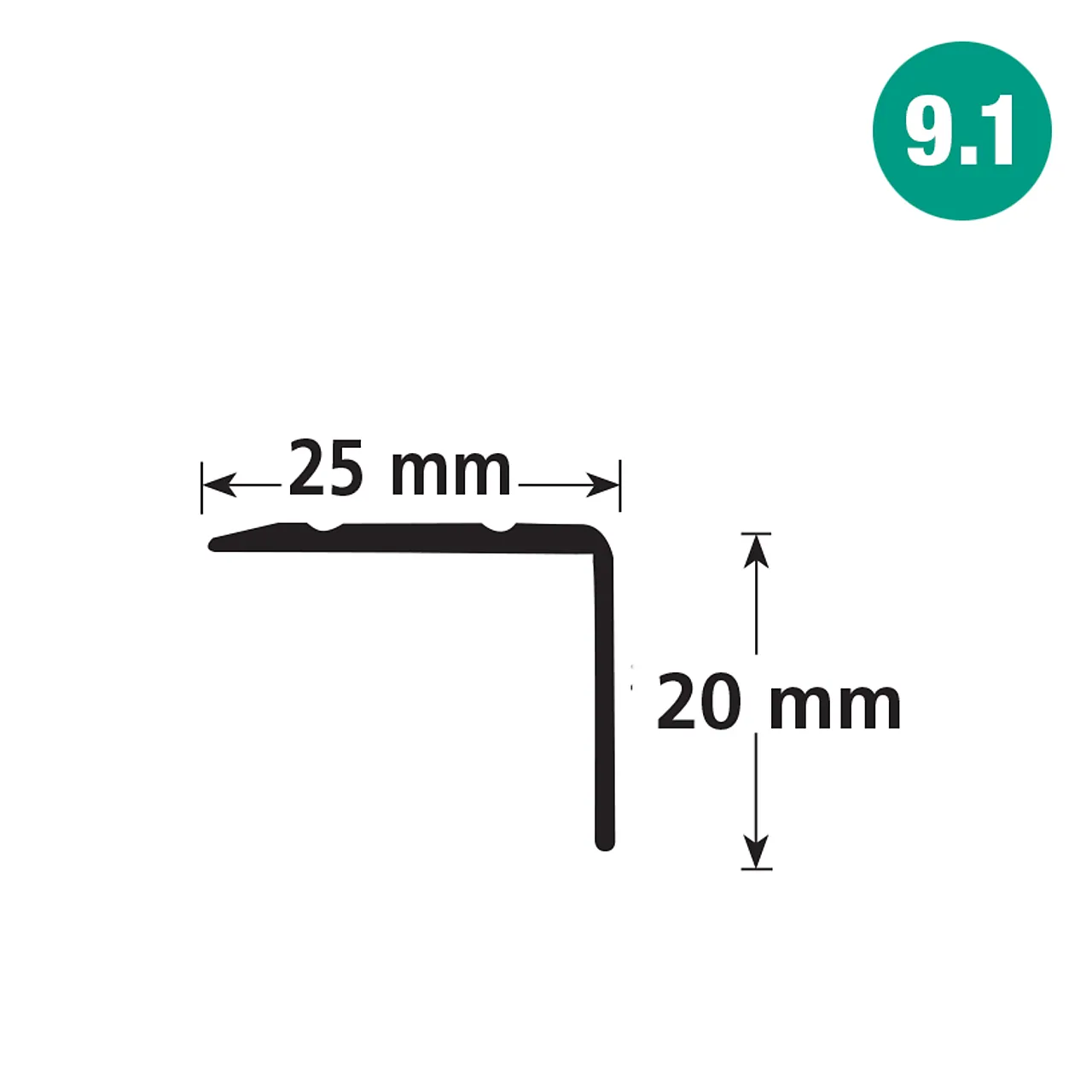 Trappenese nr 9.1, hvit, selvklebende aluminium, 25 × 20 mm × 1 m