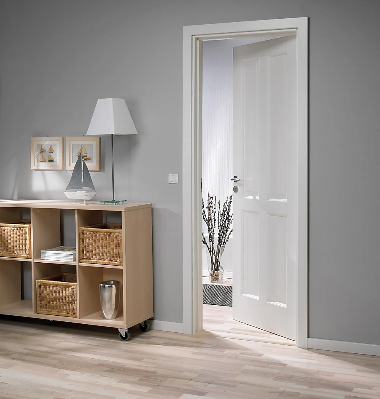 Dør style 04 7x21 hvit malt lett formpresset null - null - 3 - Miniatyr