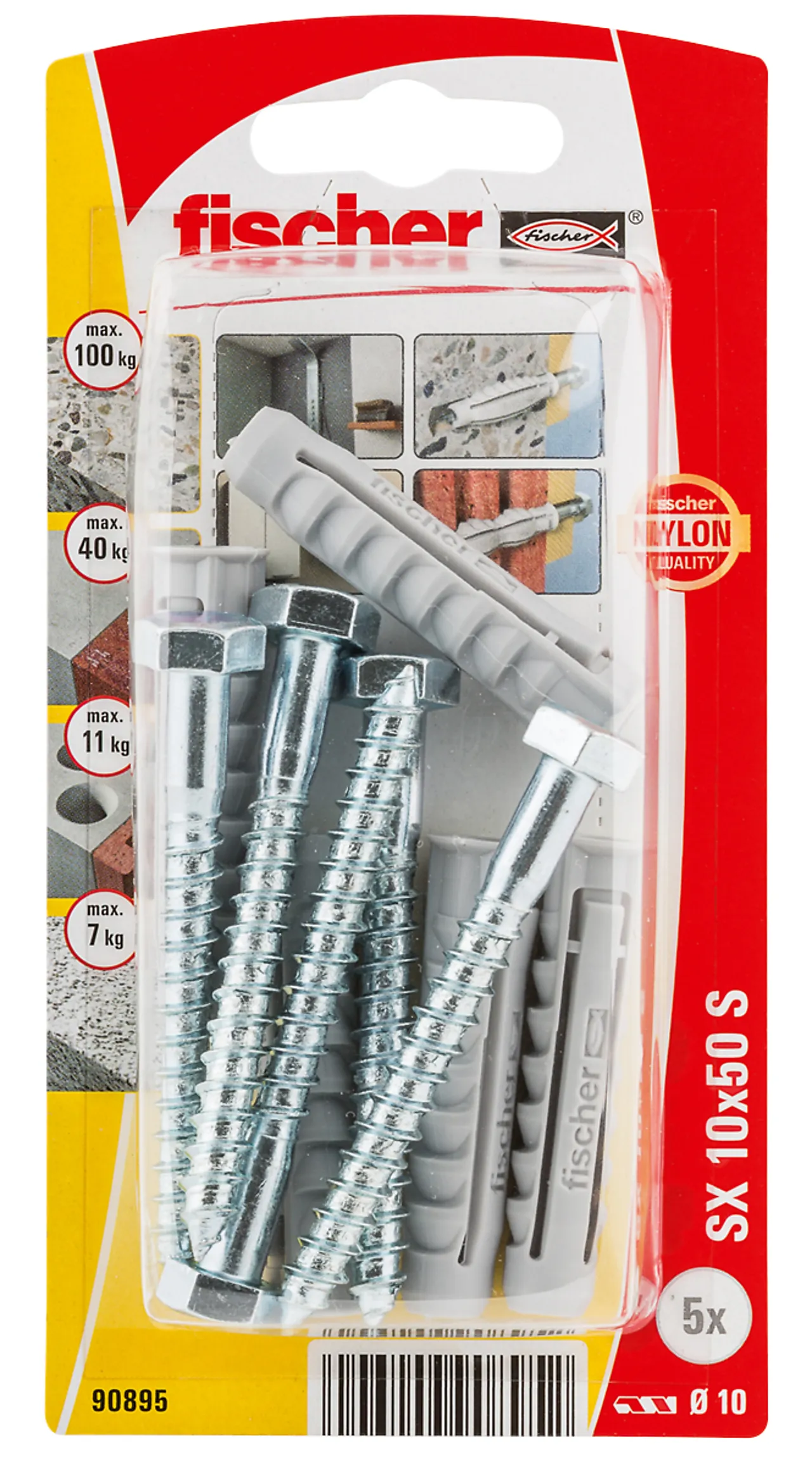 Nylonplugg m/skrue SX 10x50 mm S 5 stk