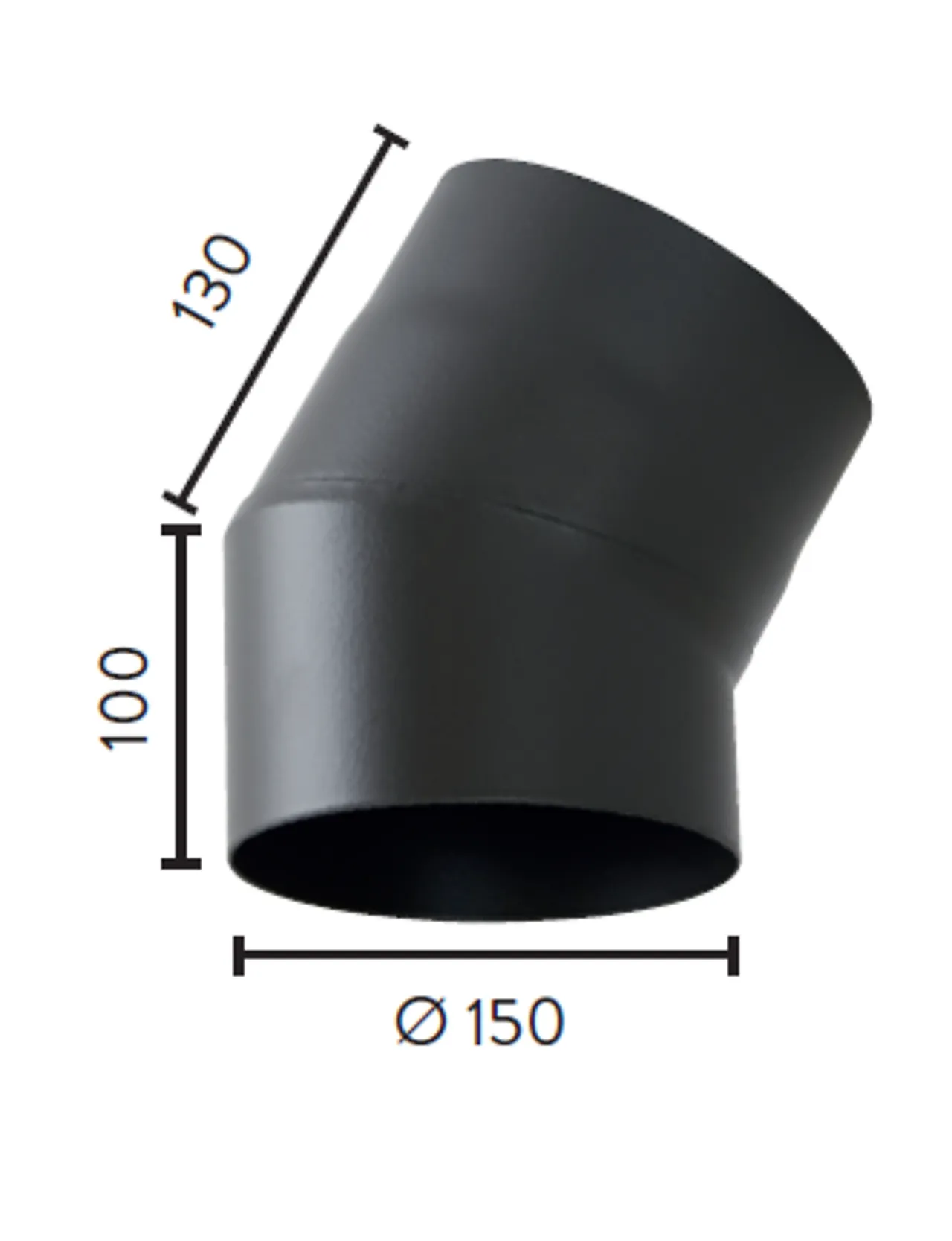 Røykrør ø150 30gr uten luke sort bp sort metallic lakk 2mm Røykrør ø150 30gr uten luke sort bp sort metallic lakk 2mm