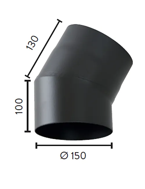 Røykrør ø150 30gr uten luke sort bp sort metallic lakk 2mm
