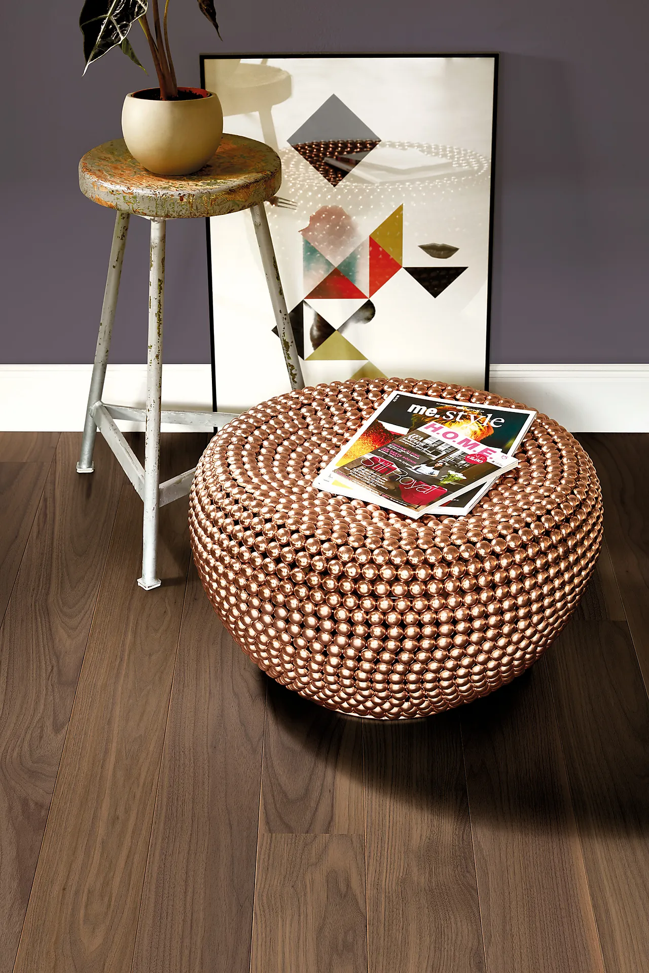 Parkett 1-stav valnøtt plank børstet