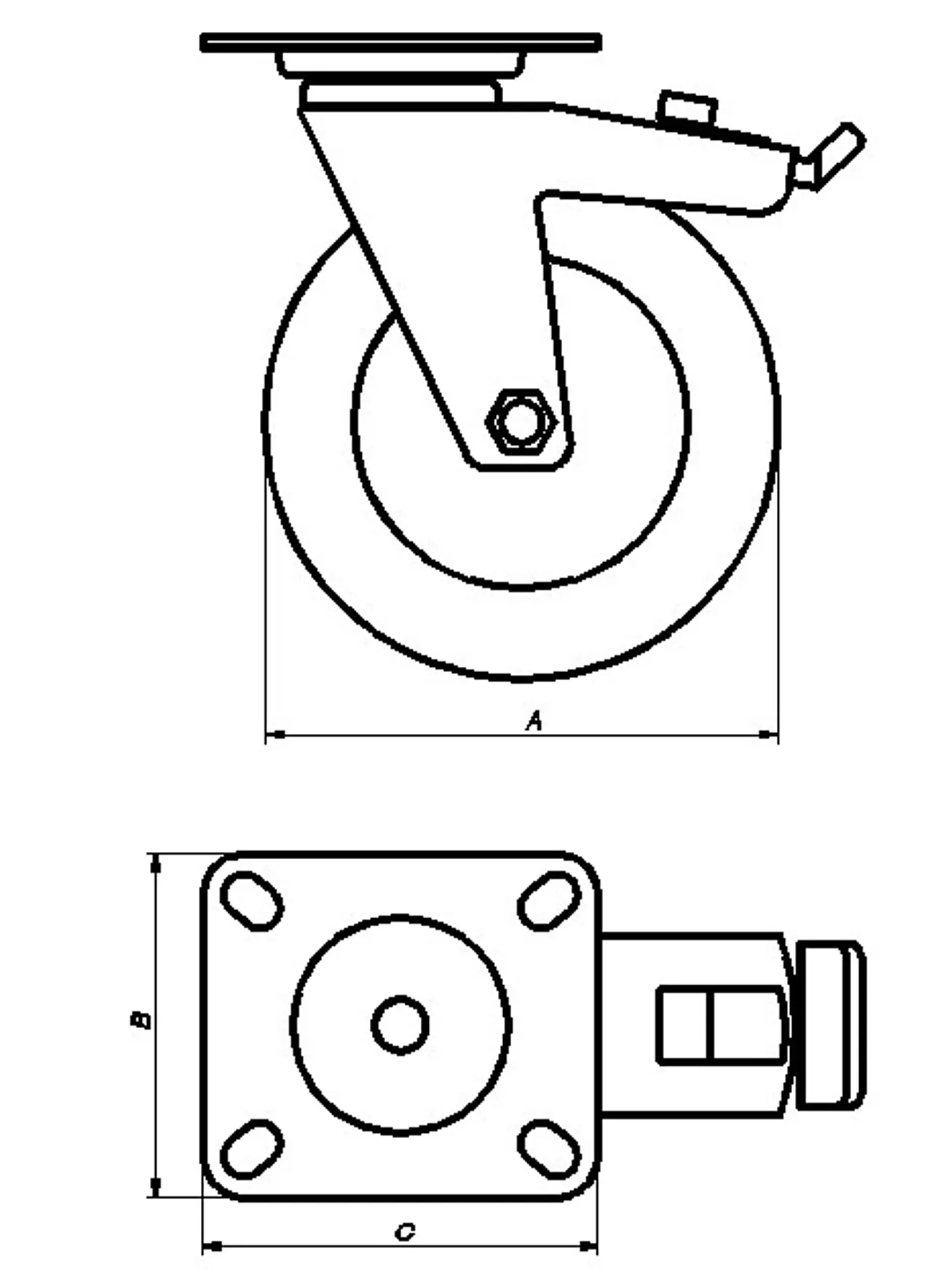 Transporthjul ø 100 mm m/plate+brems bæreevne 70 kg null - null - 2 - Miniatyr