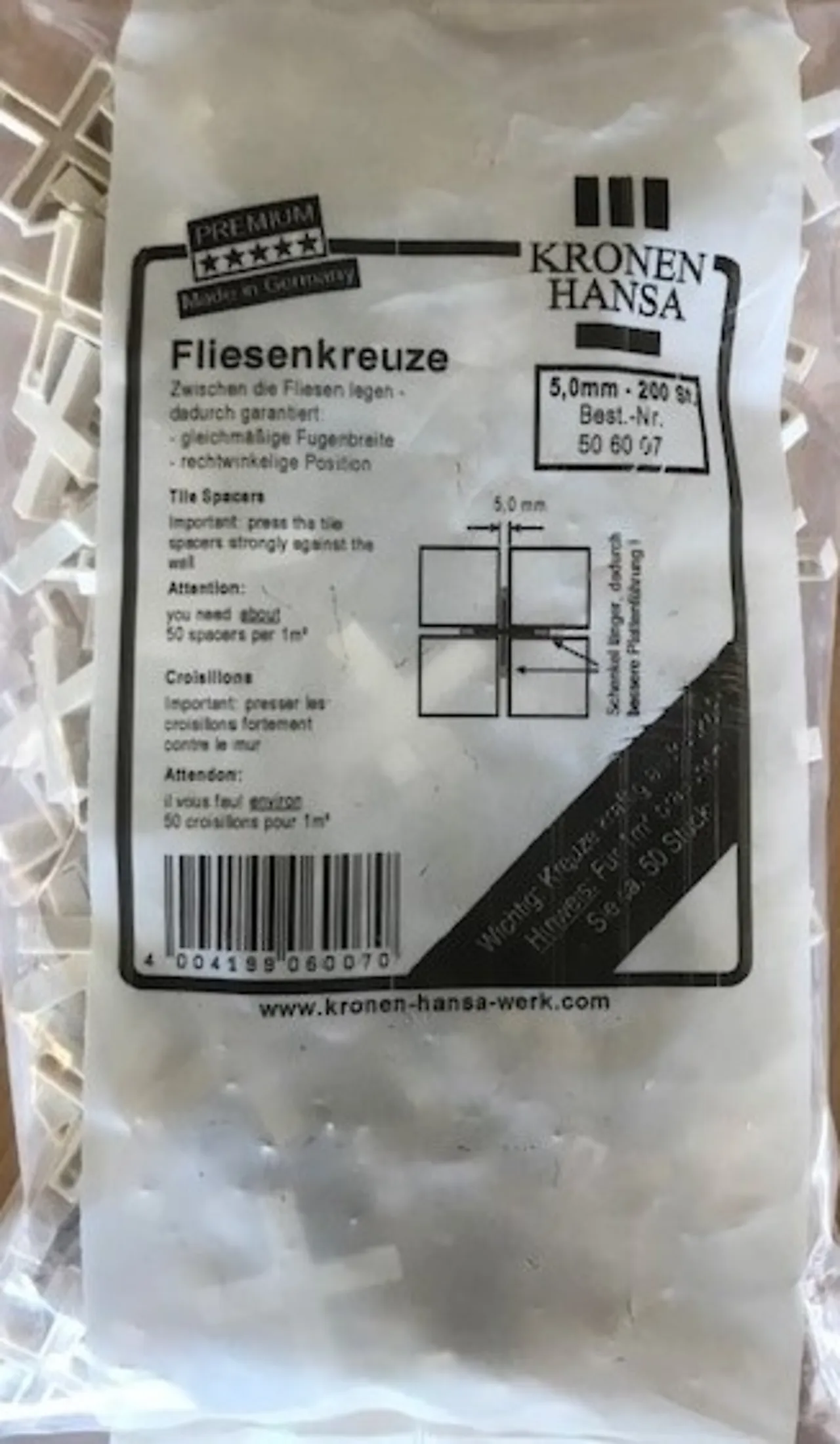 Flisekryss 200 stk 5 mm