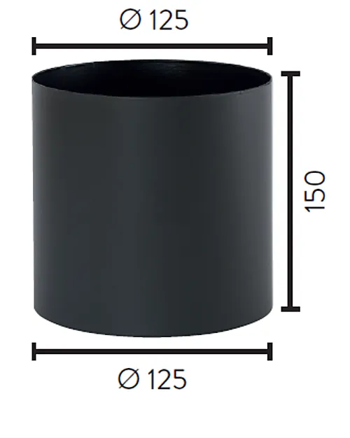 Røykrør ø125-ø125 skjøtemuffe mbe matt sort emalje, 1,1mm