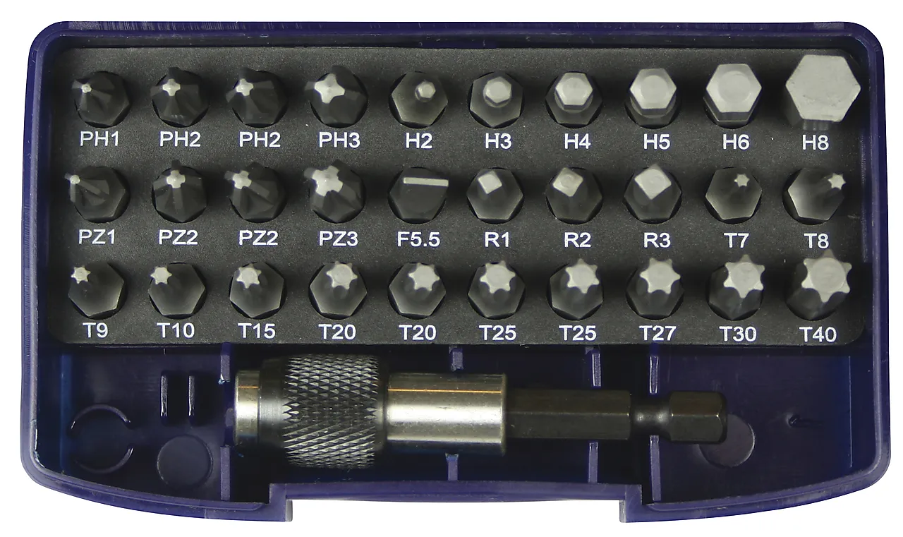 Bitsboks 31 deler blå tecos torx, ph, pz, rett, quick-lock