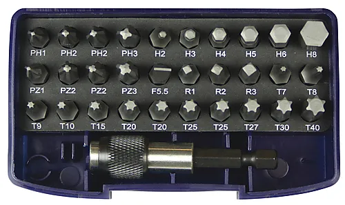 Bitsboks 31 deler blå tecos torx, ph, pz, rett, quick-lock