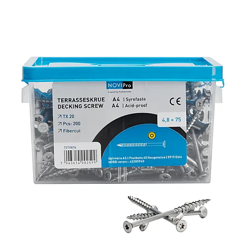 Terrasseskrue syrefast 4,8x75 mm a4 a 200 stk torx 20