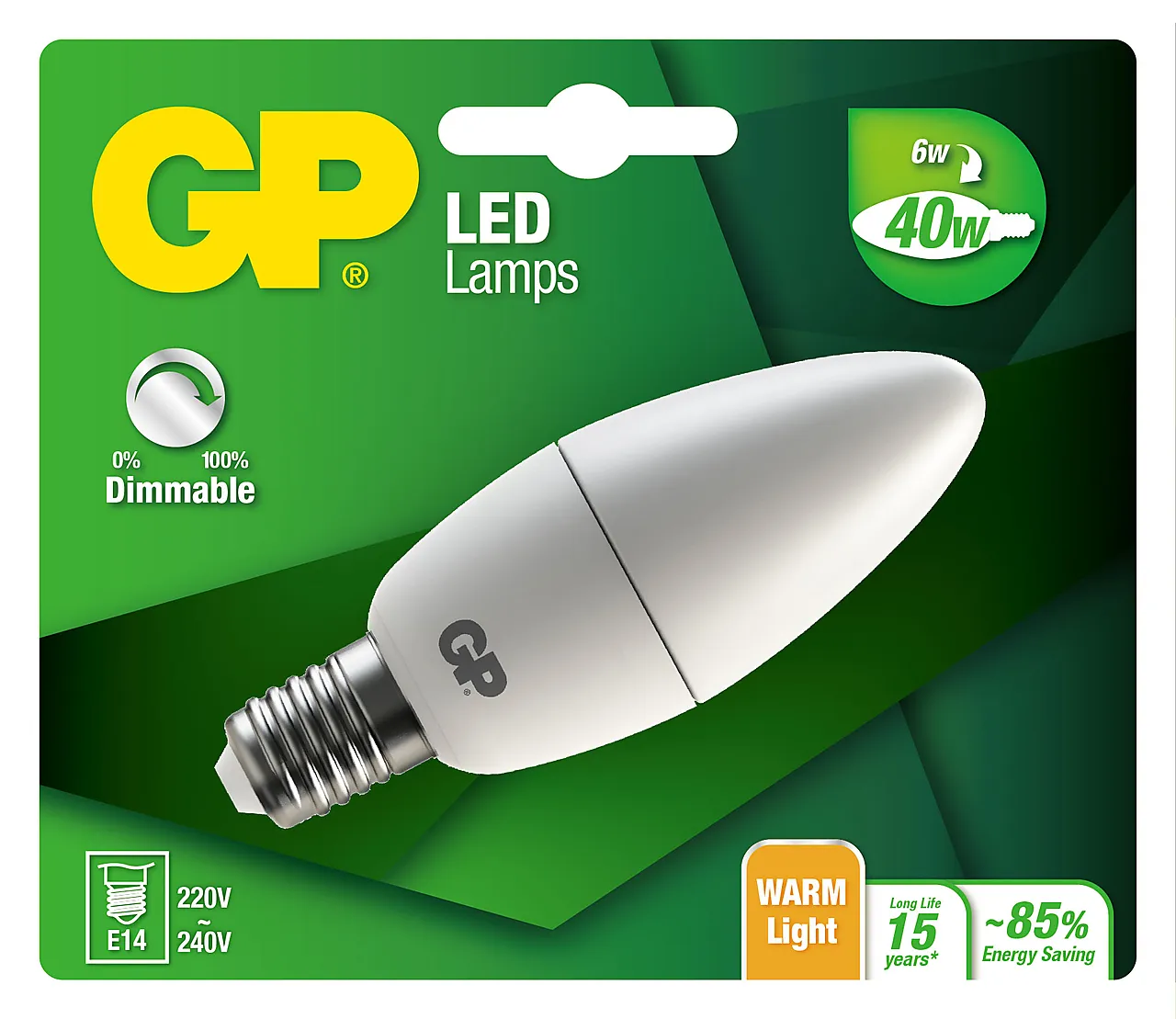 Lyspære led mini candle mignonpære dimbar E14 6 Watt