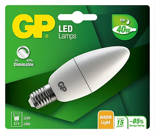 Lyspære led mini candle mignonpære dimbar E14 6 Watt