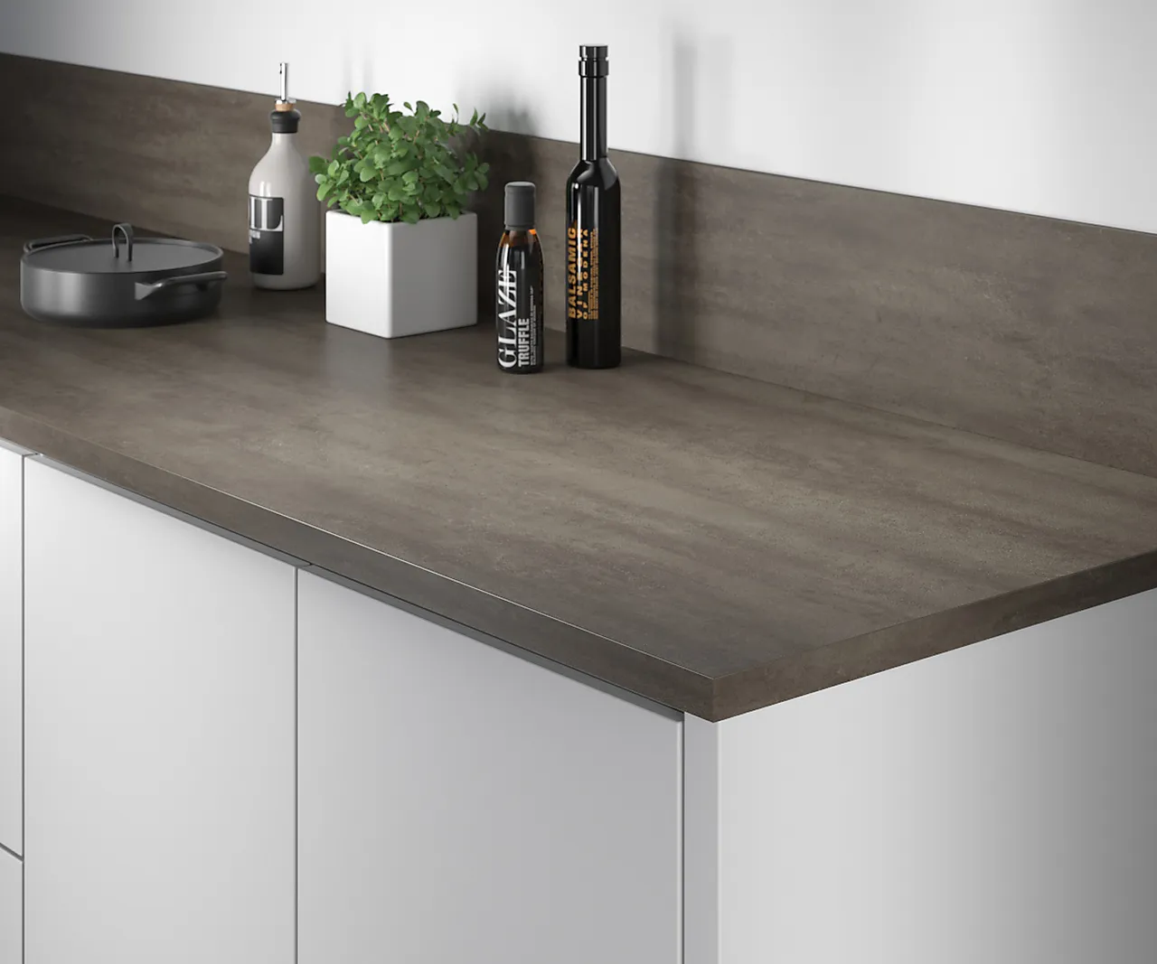 Kjøkkenplate oppkant cement dark 10x3020x300 mm Kjøkkenplate oppkant cement dark 10x3020x300 mm