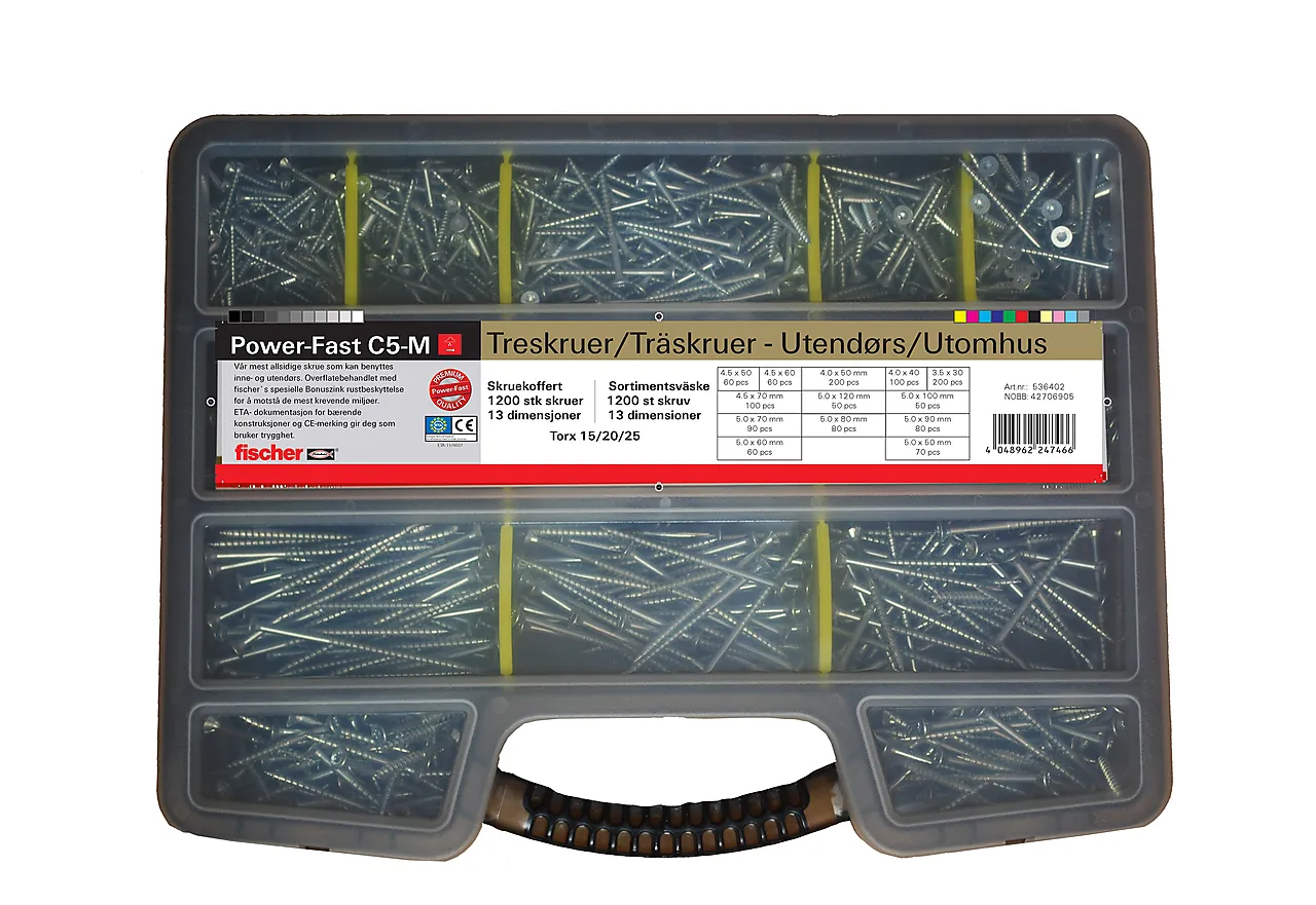 Treskrue koffert ute 13 dimensjoner C5-M FPF-ST bonus zink torx 1200 stk Treskrue koffert ute 13 dimensjoner C5-M FPF-ST bonus zink torx 1200 stk