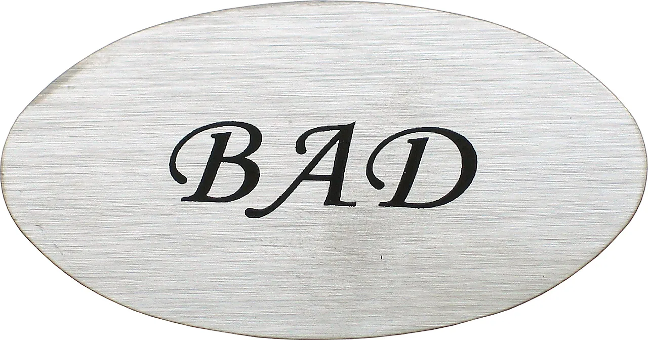 Dørskilt oval matt krom BAD