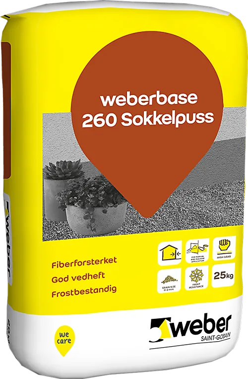 Weber Base 260 Sokkelpuss 25 kg – sterk og fuktbestandig puss til sokler