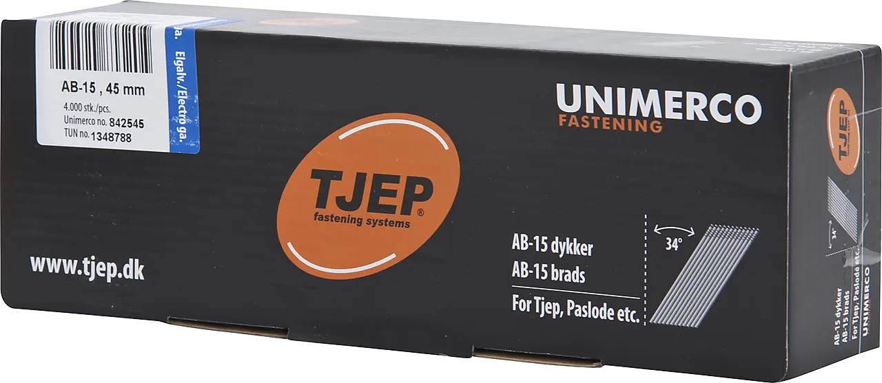 Tjep ab15 45 mm dykker blankf. Box 4.000 stk.