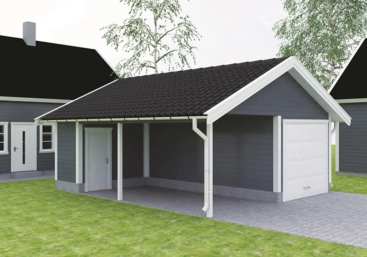 Dobbelgarasje med carport og bod Fjære