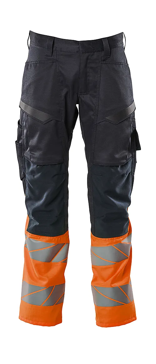 Bukse marine/ora 82c52 19679 hi-vis med knelommer stretchpanel