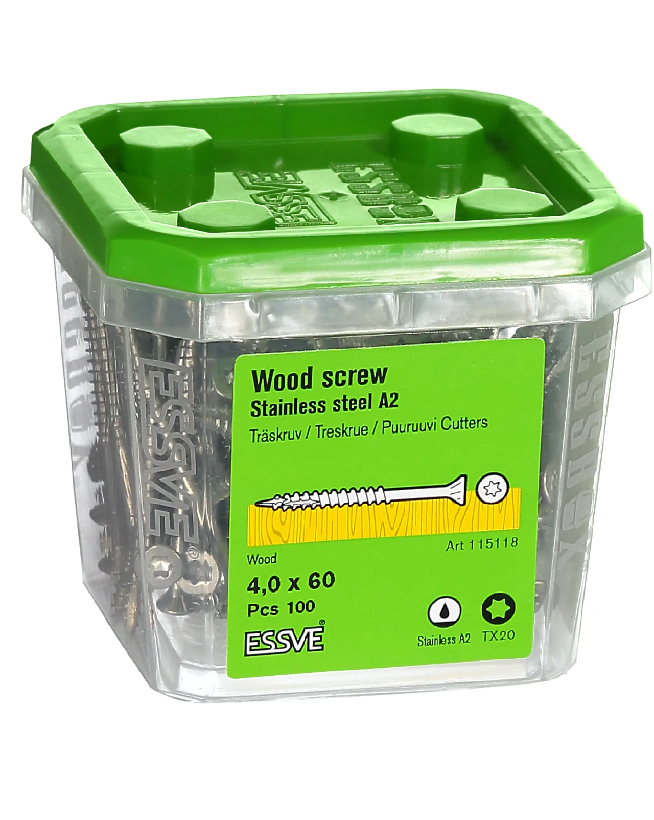 Treskrue utv sh 4x60 a2 a-100a2 rustfri senkhode Treskrue utv sh 4x60 a2 a-100a2 rustfri senkhode