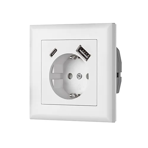 Stikk enkel med jord USB A+C hvit Egant