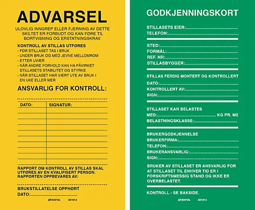 Skilt stillas 2 sidig grønn gul