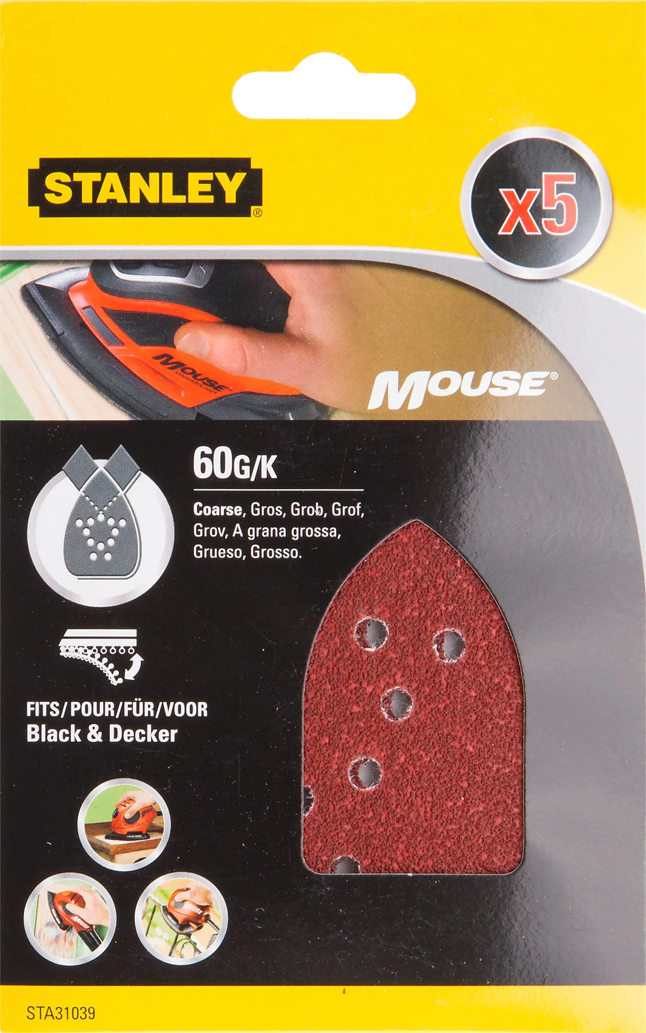 Stanley slipepapir mouse 60 korning pakke a 5 stk Stanley slipepapir mouse 60 korning pakke a 5 stk