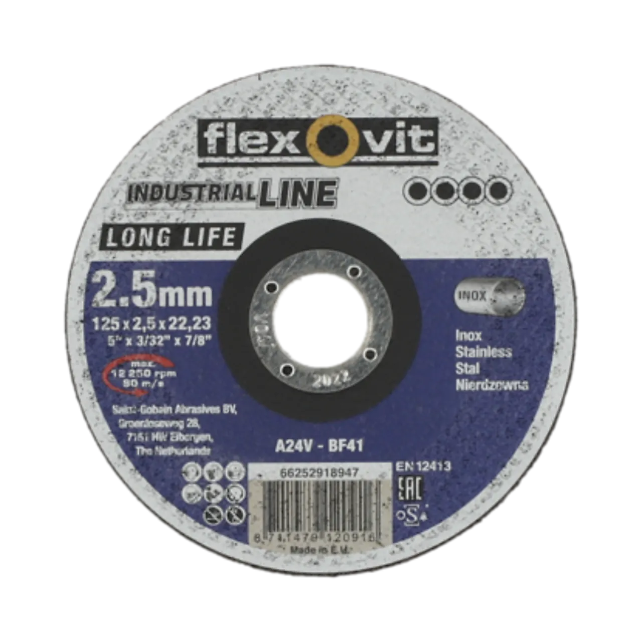 Kappeskive stål 125x2,5 fi flexovit long life inox a24v