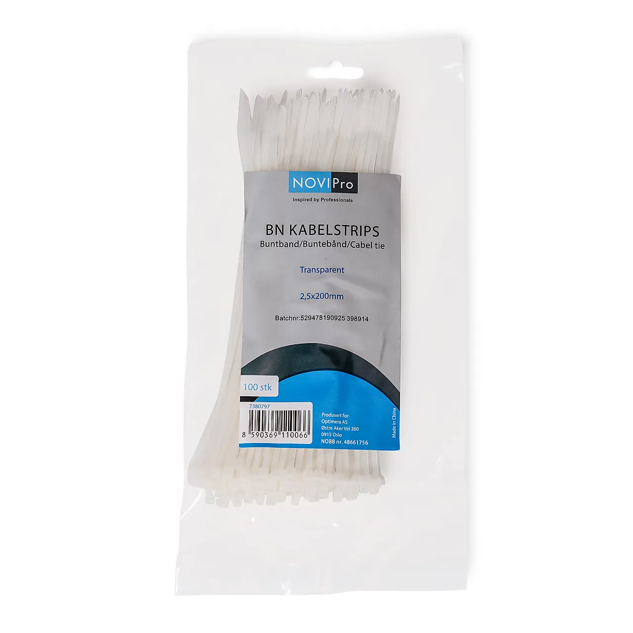Kabelstrips bn 2,5x200 mm transparent novipro 100 stk Kabelstrips bn 2,5x200 mm transparent novipro 100 stk