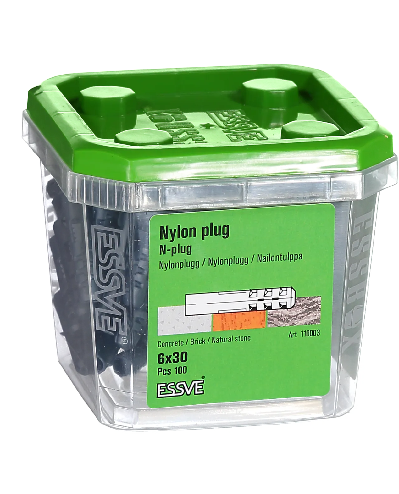 Nylonplugg n 6x30 lysgrå a-100feste i harde materialer