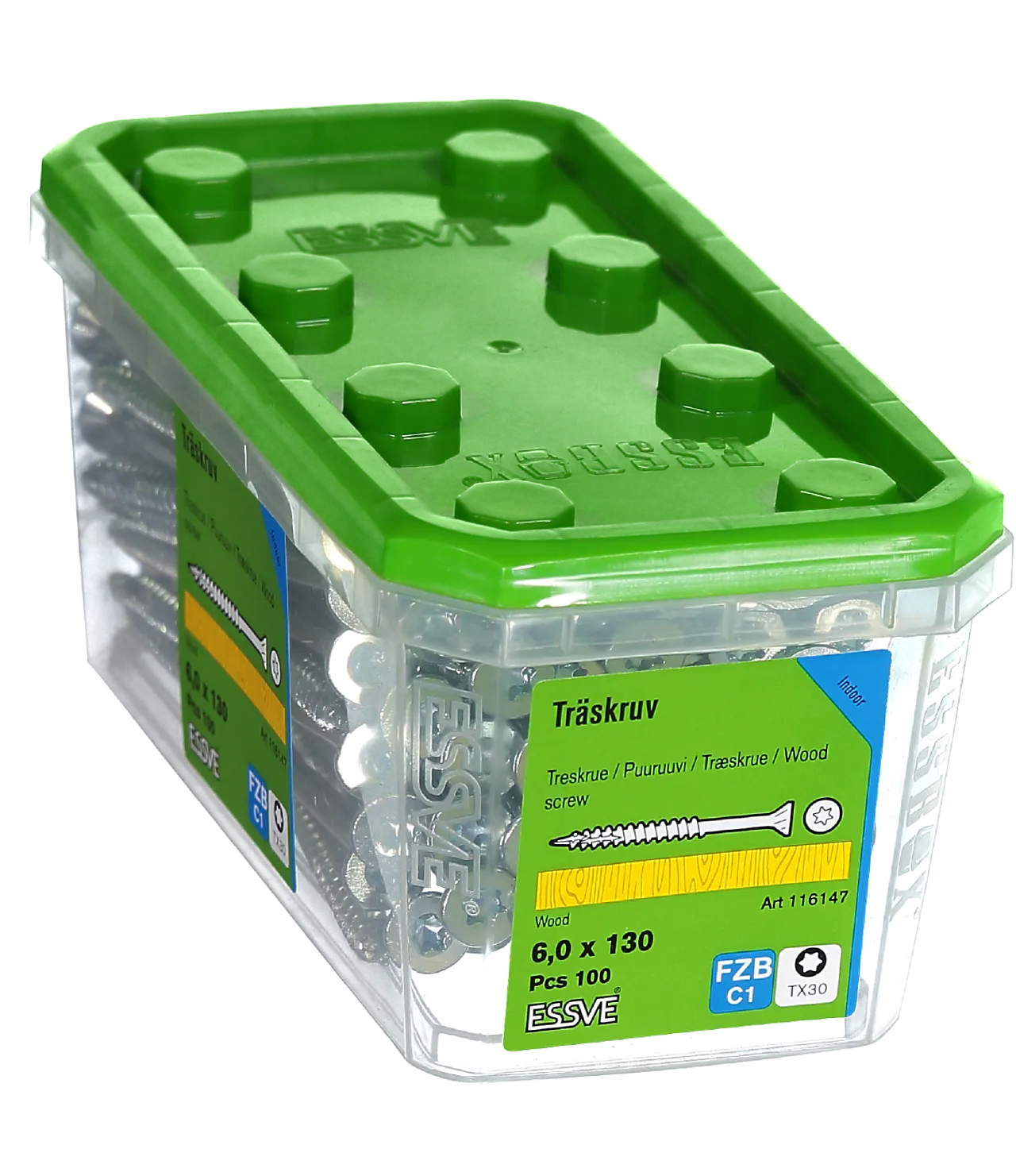 Treskrue inv sh 6x130 fzba-100 senkhode blankforsinket stål