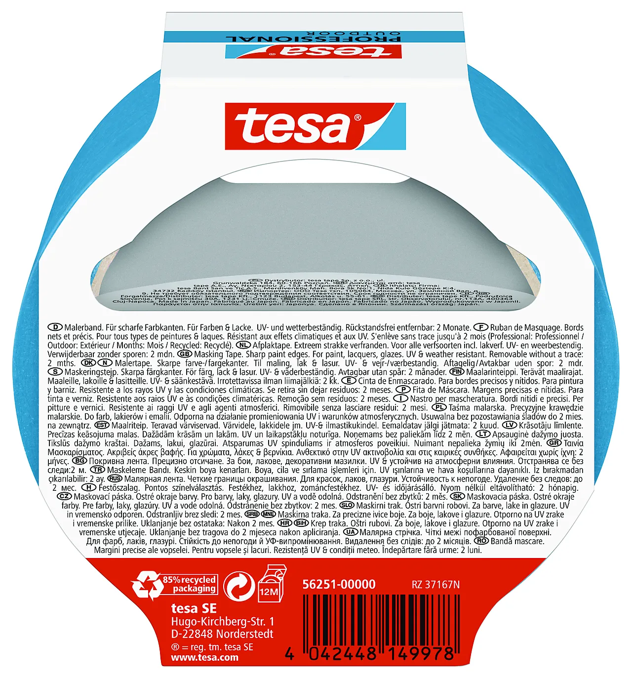 Maskeringstape utendørs 38 mm x 25 meter blå null - null - 3 - Miniatyr