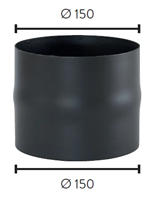 Røykrør ø150-ø150 skjøtestykke bp sort metallic silkematt lakk 2,0mm