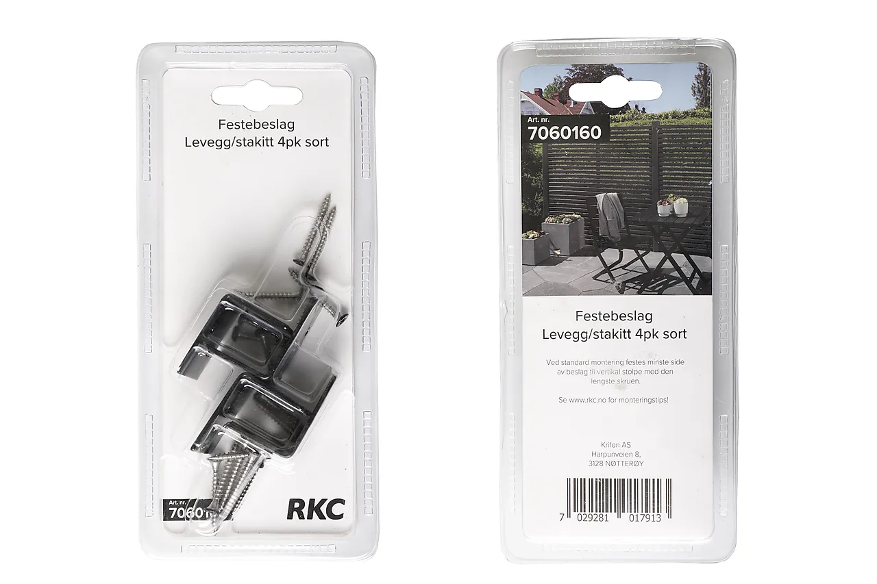 Festebeslag levegg/stakitt 4pk sort